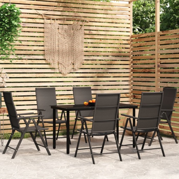 vidaXL Set de servit masa pentru grădină, 7 piese, negru