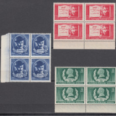 ROMANIA 1952 LP 321 I. L. CARAGIALE BLOCURI DE 4 TIMBRE MNH