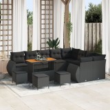 Set de canapea de gradina Gossi 12 piese cu perne negru ratan sintetic acacia, set de dining de gradina Gossi 3 piese cu perne negru ratan sintetic ac