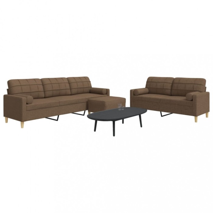 vidaXL Set canapele cu taburet și perne, 3 piese, maro, textil 3278346