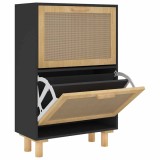 Cumpara ieftin Pantofar, negru, 52x25x80 cm, lemn prelucrat si ratan natural