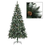 Cumpara ieftin Brad de Craciun artificial cu conuri pin si sclipici alb 210 cm