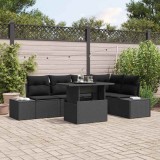 Set de canapea de grădină 6 piese , cu perne, negru, din poly rattan.