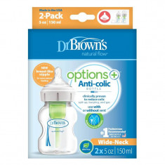 Pachet biberoane Anti-Colici cu gat larg PP, 2x150 ml, Dr Browns