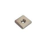 Magnet neodim 20x20x5 mm, 2 x gaura de 4.2 mm cu sanfren, patrat, argintiu, N35