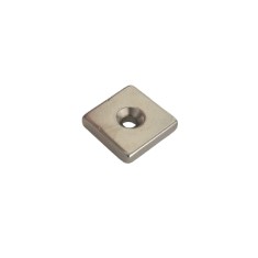 Magnet neodim 20x20x5 mm, 2 x gaura de 4.2 mm cu sanfren, patrat, argintiu, N35