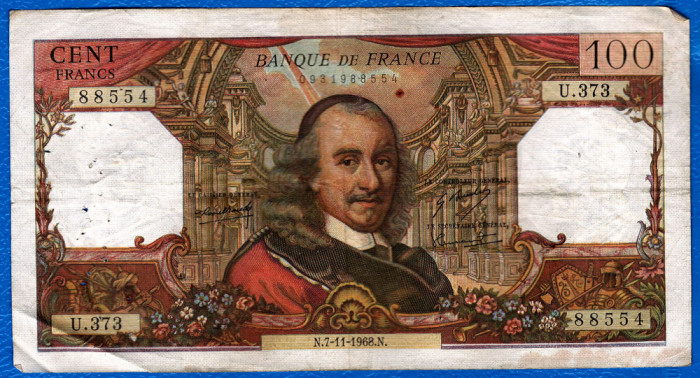 (4) BANCNOTA FRANTA - 100 FRANCS 1968 (07.11.1968), PORTRET PIERRE CORNEILLE