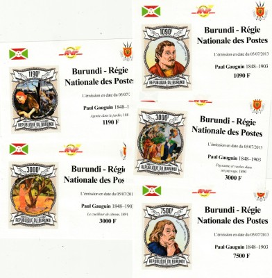 Burundi 2013 - Arta,Pictori , Paul Gauguin , 5 colite nedantelate foto