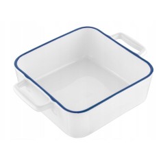 Vas termorezistent din ceramica patrat pentru cuptor, 27 cm, capacitate 2.5 litri, alb cu margine rosie, Yucca Florina