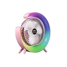 Mini ventilator de birou, cu iluminare multicolora LED, incarcare USB, ajustare 180 &deg;, 3 viteze de functionare, lumini ambientale, alb