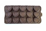 Forma din silicon pentru bomboane si jeleuri, model inima,maro,15 alveole,21x10 cm