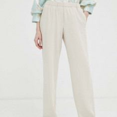 Samsoe Samsoe pantaloni femei, culoarea bej, drept, high waist