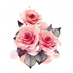 Sticker decorativ Trandafir, Roz, 72 cm, 7691ST