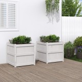 VidaXL Jardiniere de grădină, 2 buc., alb, lemn masiv de pin