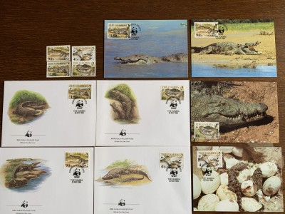 gambia - crocodil - serie 4 timbre MNH, 4 FDC, 4 maxime, fauna wwf foto