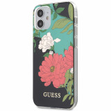 Husa Plastic - TPU Guess Flower Shiny N.1 pentru Apple iPhone 12 mini, Neagra GUHCP12SIMLFL01