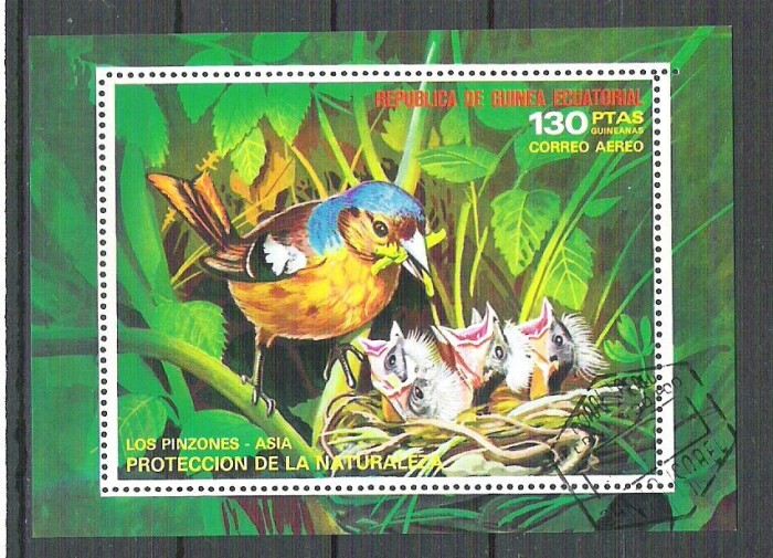 Eq. Guinea 1976 Asian birds, perf. sheet, used M.026