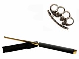 Cumpara ieftin Set Baston Telescopic Auriu 65cm, Pumnal Craniu, Autoaparare, Metalic, Ideallstore
