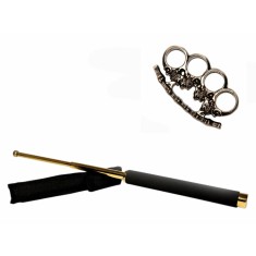 Set baston telescopic 65 cm auriu + pumnal craniu