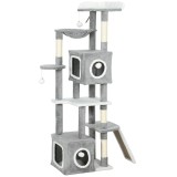 PawHut Arborele pentru Pisici cu Căsuțe, Rampe, Stinghie și 4 Mingi, Gri | Aosom Romania
