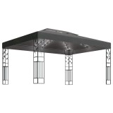 Cumpara ieftin Pavilion cu acoperis dublu&amp;siruri de lumini LED,antracit, 3x4 m