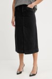 BOSS fustă jeans culoarea negru, midi, drept, 50542557