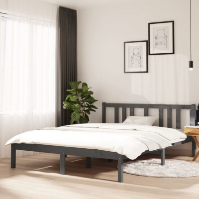 vidaXL Cadru de pat, gri, 140x190 cm, lemn masiv de pin 814866 foto