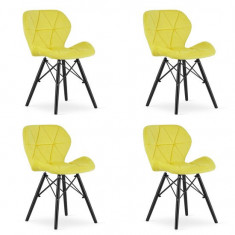 Set 4 scaune stil scandinav, Artool, Lago Velvet, catifea, lemn, galben si negru, 47x52x73.5 cm GartenVIP DiyLine