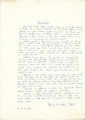 A3390N Recomandare scrisă și semnată olograf de prof univ Nicolae Țațomir pt Corneliu Ștefanache, 1968, Iași foto