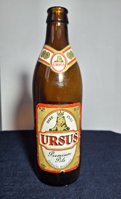 Sticla de bere anul 1994 - eticheta de bere originala - Bere Ursus Premium Pils foto