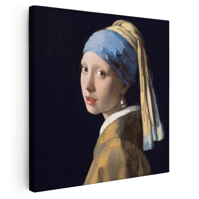 Tablou pictura Fata cu cercel de perla de Vermeer 2040 Tablou canvas pe panza CU RAMA 100x100 cm