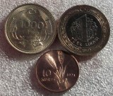 P1. Turcia 10 kurus 1973 + 1 lira 2018 + 1000 lire 1994 aUNC **