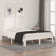 vidaXL Cadru de pat dublu 4FT6, alb, 135x190 cm, lemn masiv