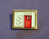 Insigna olimpică oficială-Uniunea Sovietică (URSS) delegația națională de la Jocurile Olimpice de Vară din 1968 / Mexico City