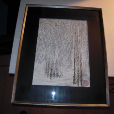 Pictura realizata in tempera din anul 1983, "Iarna" dim. 39x27 cm., semnat spate