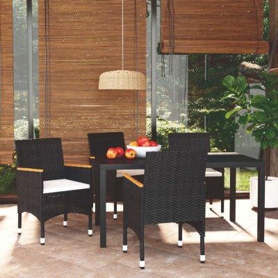 vidaXL Set de masă pentru grădină cu perne, 5 piese, negru, poliratan 3095017 foto