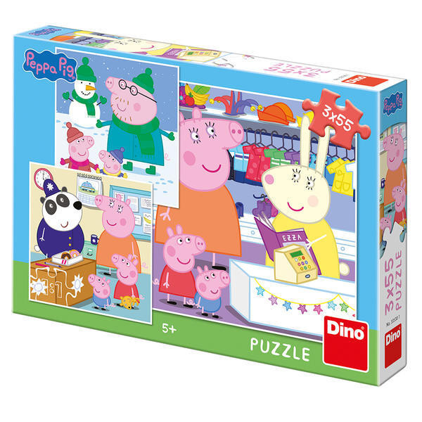 Puzzle 3 in 1 Purcelusa Peppa - Dupa-amiaza fericita - 55 piese