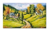 Tablou peisaj din natura pictat manual, Pe meleaguri mioritice, 100x60cmulei pe panza, gata de agatat pe perete