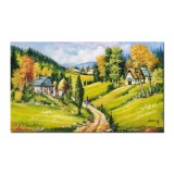 Tablou peisaj din natura pictat manual, Pe meleaguri mioritice, 100x60cmulei pe panza, gata de agatat pe perete