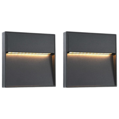 vidaXL Lămpi de perete LED de exterior, 2 buc., negru, 3 W, pătrat foto