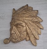 DECOR VECHI PERETE - INDIAN CU PIPA - BRONZ / ALAMA - DIMENSIUNE MARE