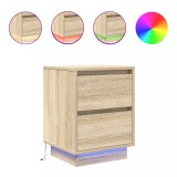 Noptiere cu lumini LED 2 buc Stejar Sonoma 38x34x50 cm, DKD Home Decor