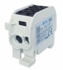 Clema de distributie - derivatie neagra Cu-Al 202A 125A pe sina DIN 1 pol 2 intrari borne (25+35mm &sup2;) si 2 iesiri (25+35mm &sup2;) 1000V AC DC, Omu System