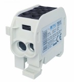 Clema de distributie - derivatie neagra Cu-Al 202A 125A pe sina DIN 1 pol 2 intrari borne (25+35mm &sup2;) si 2 iesiri (25+35mm &sup2;) 1000V AC DC, Omu System
