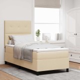 Cumpara ieftin Pat cu arcuri cu saltea cu headboard Crem 100 x 200 cm țesătură