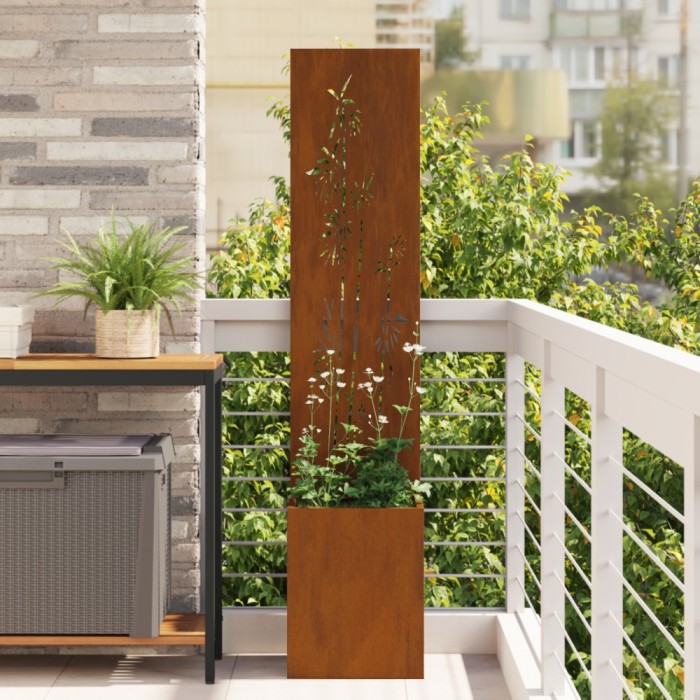 vidaXL Ghiveci de Grădină cu Panou Decorativ Ruginit 32 x 140 cm