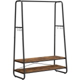 VASAGLE Raft pentru haine cu suport pentru pantofi, 2 polite, 6 carlige laterale, 45x100x160cm, maro rustic Household NewTrend