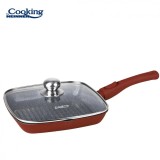 Tigaie Grill Aluminiu Heinner Calabria 28x4 cm cu Capac Sticla, Invelis Ceramic Pfluon, Inductie