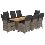 Cumpara ieftin Set bistro de gradina cu perne, 9 piese, gri, poliratan