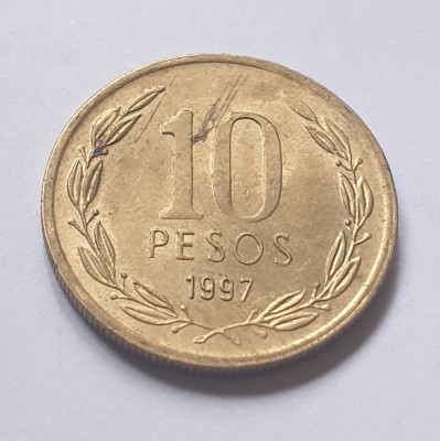 Monedă 10 pesos 1997 Chile, km228.2, Al-bz foto